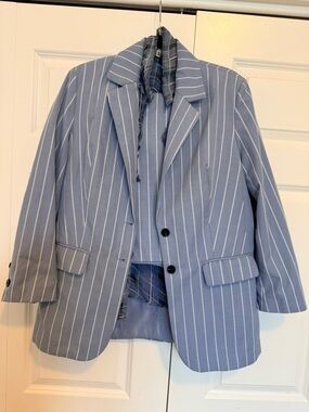 New York & Company Blue Pinstripe Blazer and Skirt Set